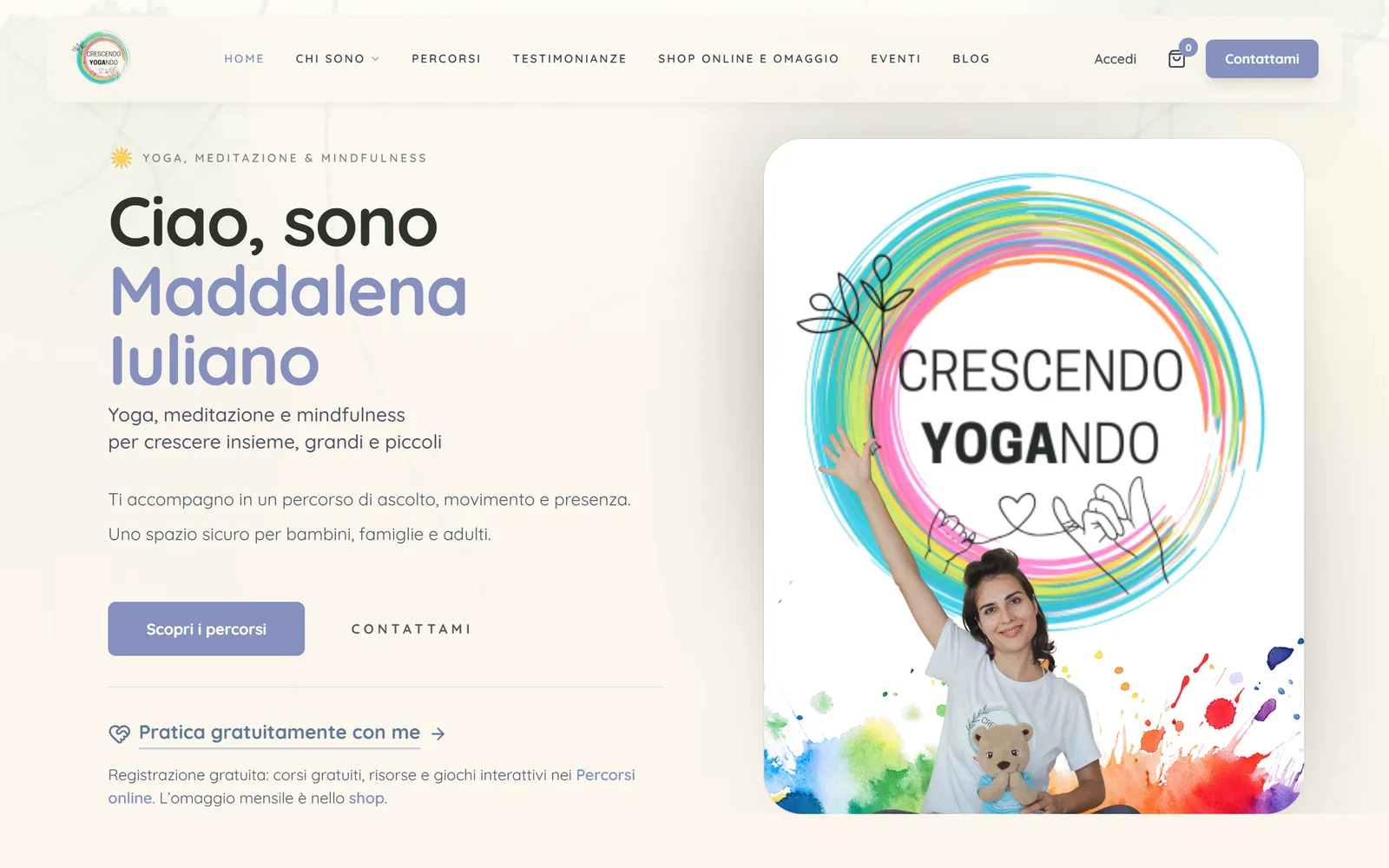 Crescendo Yogando: the website’s home page on desktop