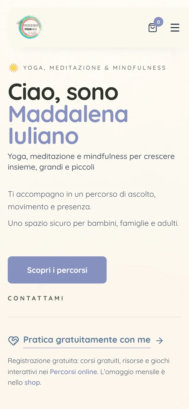 Crescendo Yogando: the website on mobile