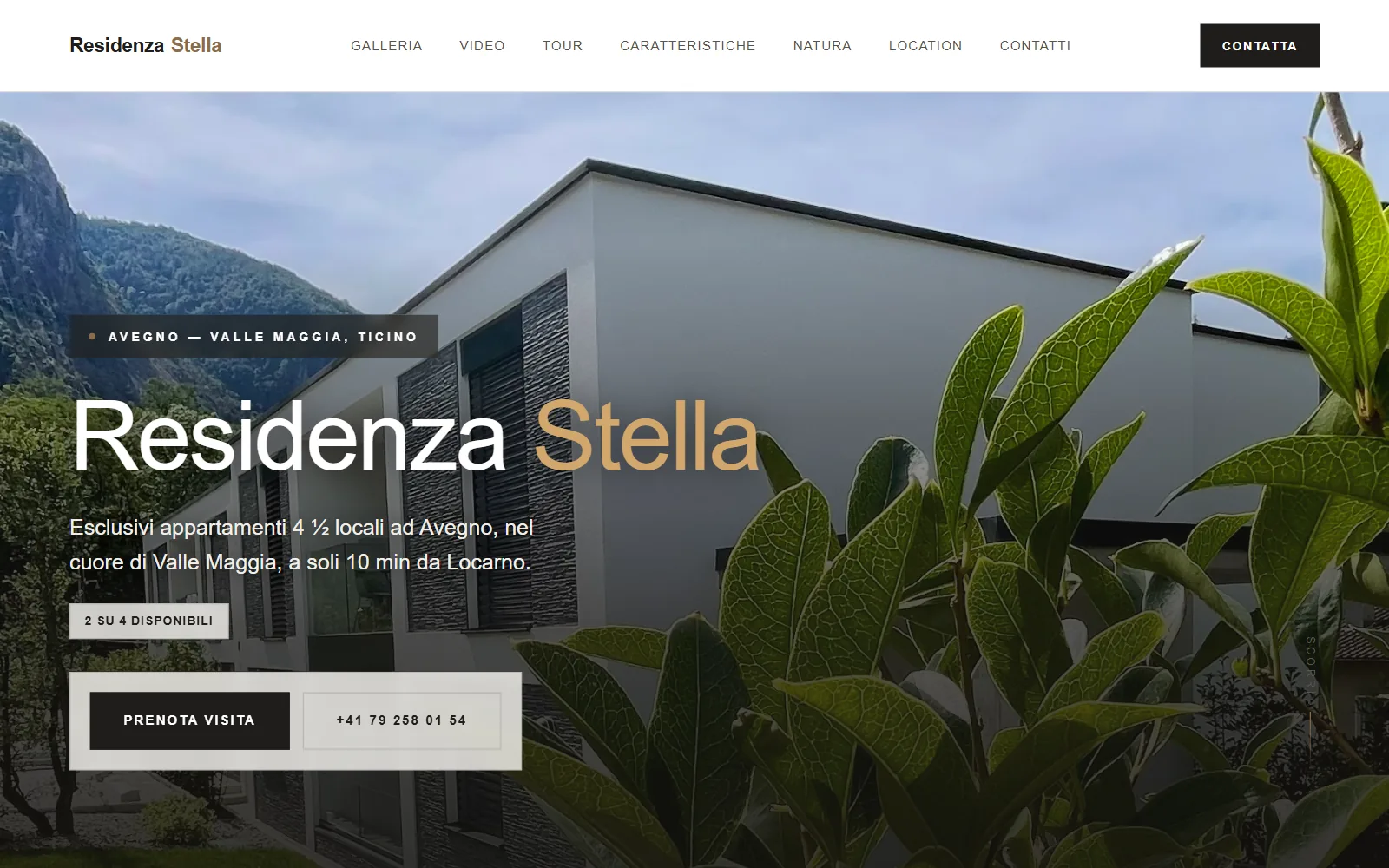 Residenza Stella: the website’s home page on desktop
