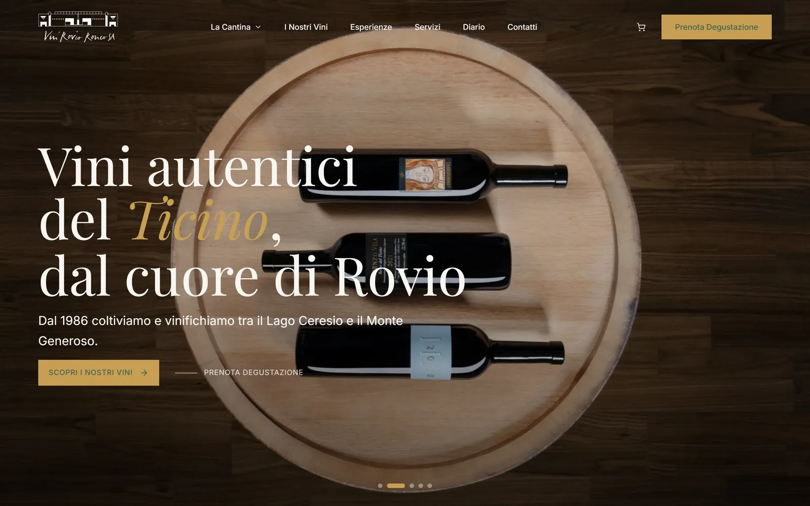 Vini Rovio: the website’s home page on desktop