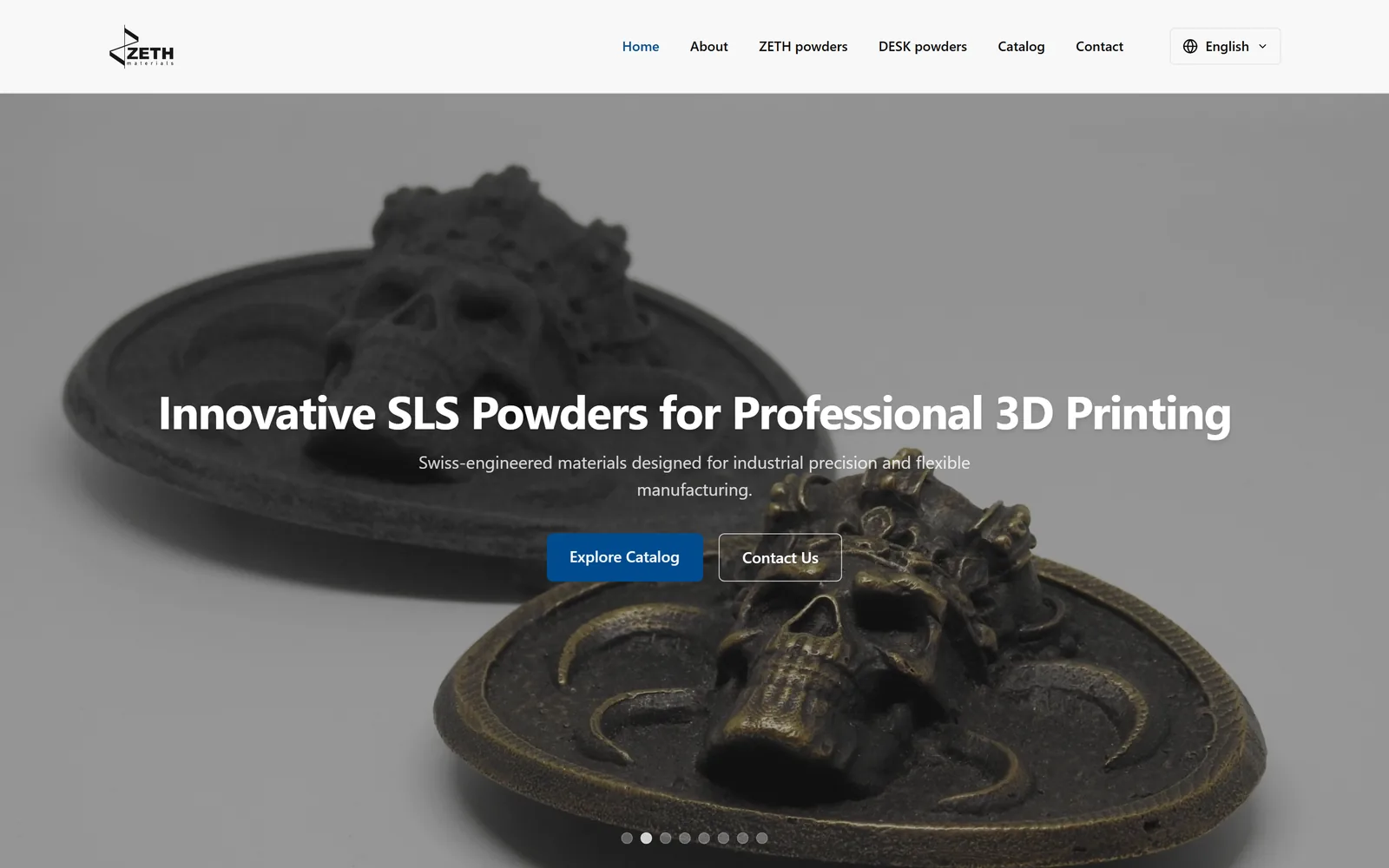 Zeth Materials: the website’s home page on desktop