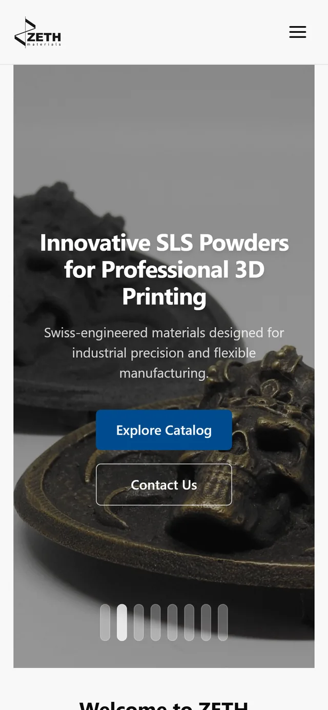 Zeth Materials: the website on mobile